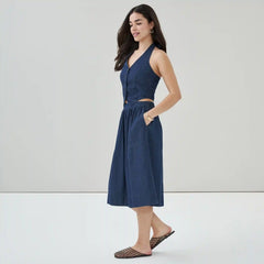Chambray Dark Wash Midi Skirt