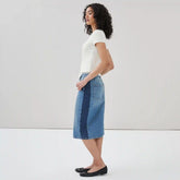 Denim Two Tone Midi Skirt