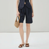 Linen Blend Pleated Short