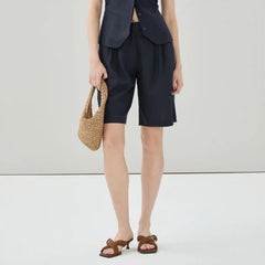 Linen Blend Pleated Short