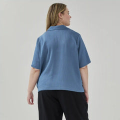 Women+ Plisse Satin Camp Shirt