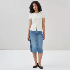 Denim Two Tone Midi Skirt