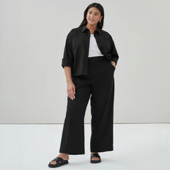 Women+ Linen Cotton Cropped Long Sleeve Shirt