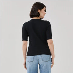 Ribbed Quarter Sleeve T-Shirt