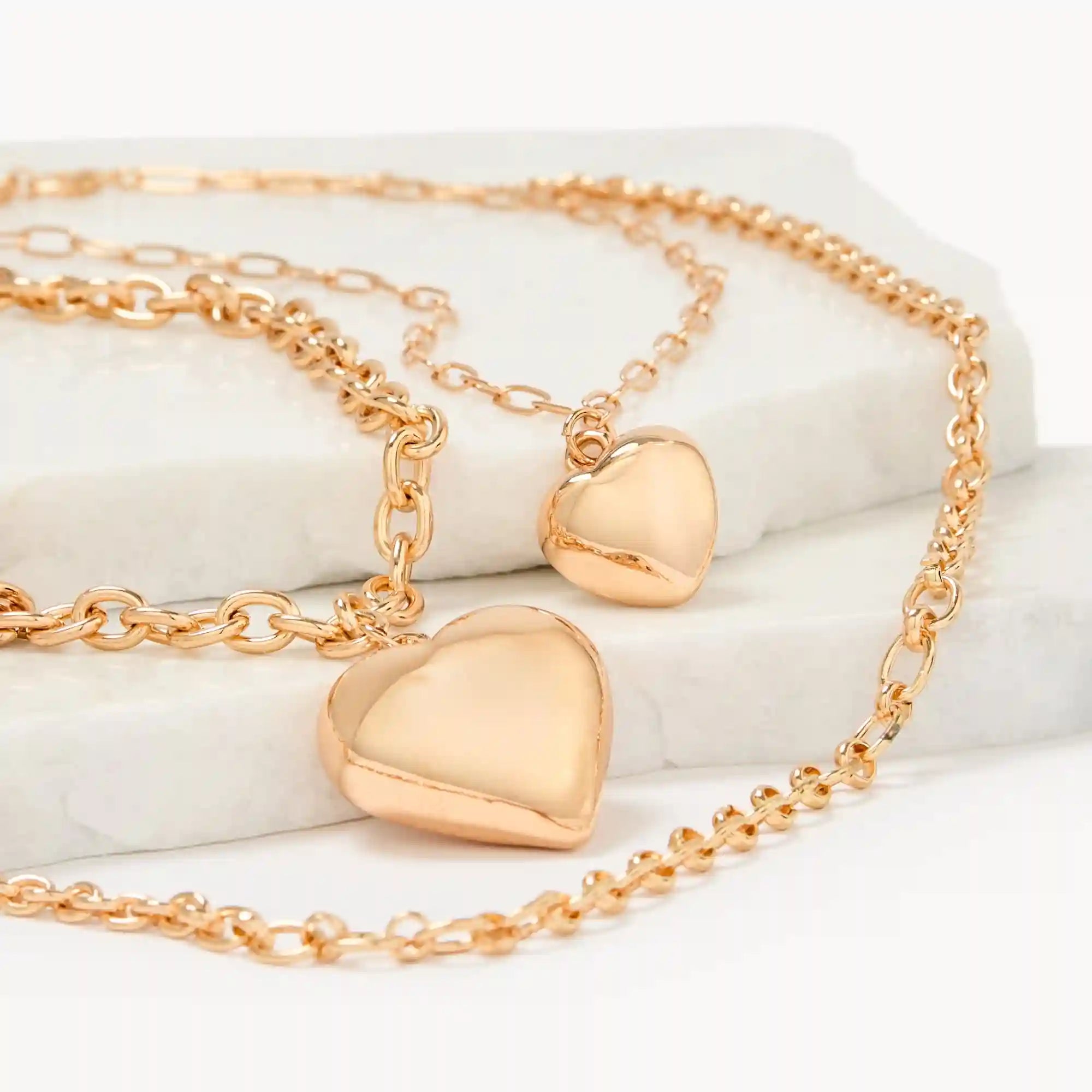 3-Piece Heart Pendant Layered Necklace Set