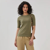 Ribbed Quarter Sleeve T-Shirt