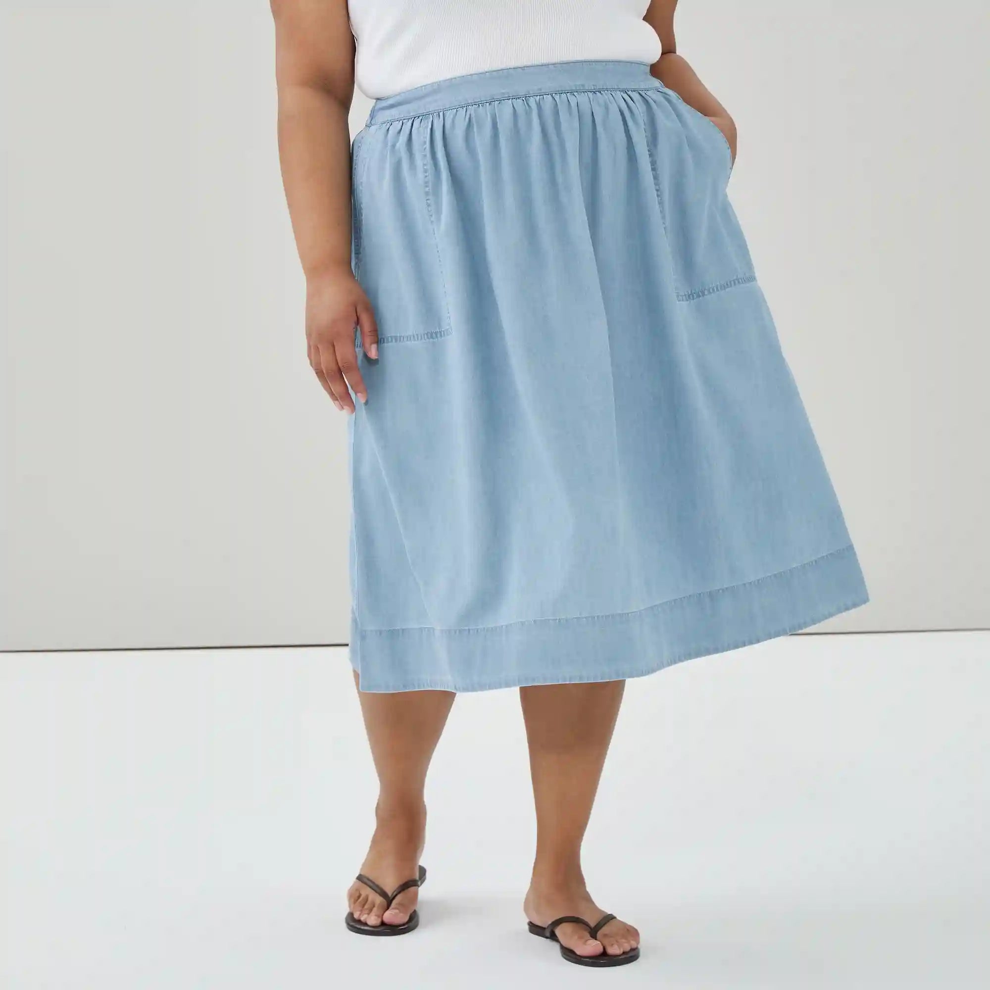 Women+ Chambray Light Wash Midi Skirt