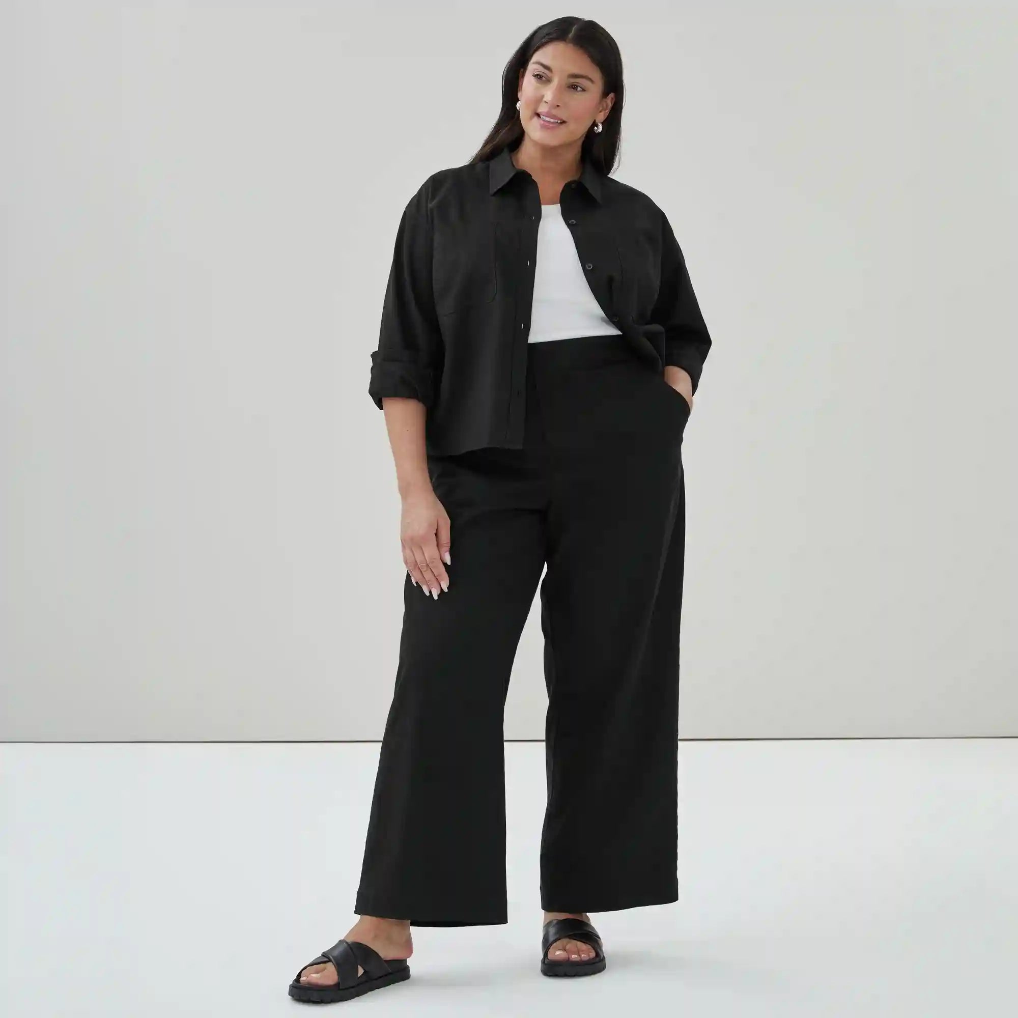 Women+ Linen Cotton Cropped Long Sleeve Shirt
