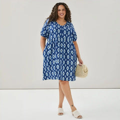 Women+ Linen Blend Puff Sleeve Dress