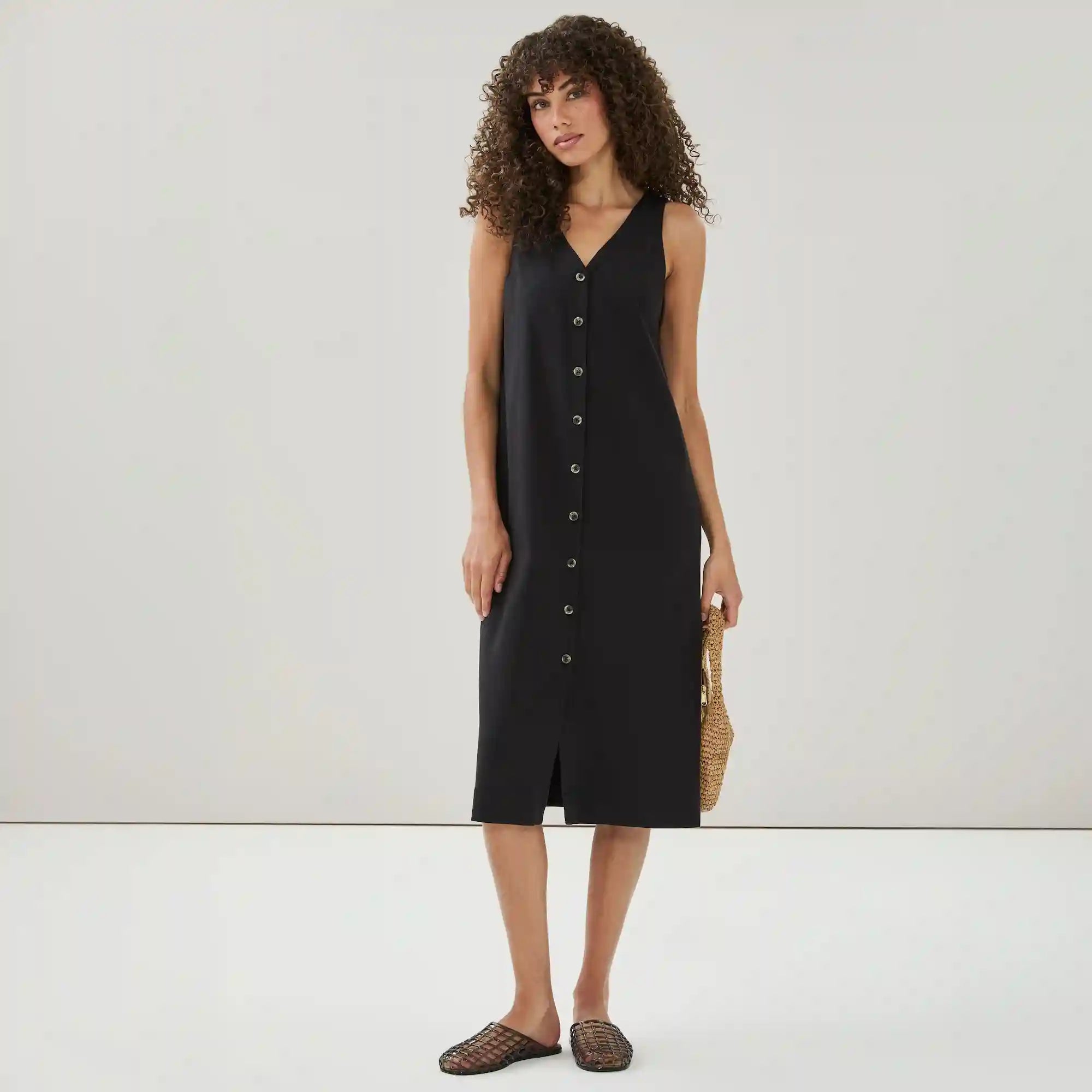Button Front Midi Dress