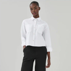 Linen Cotton Cropped Long Sleeve Shirt