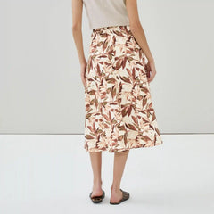 Linen Blend Printed Midi Skirt