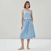 Chambray Light Wash Midi Skirt