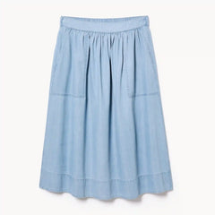 Chambray Light Wash Midi Skirt