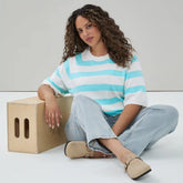 Women+ Striped Puff Sleeve Raglan Sweater