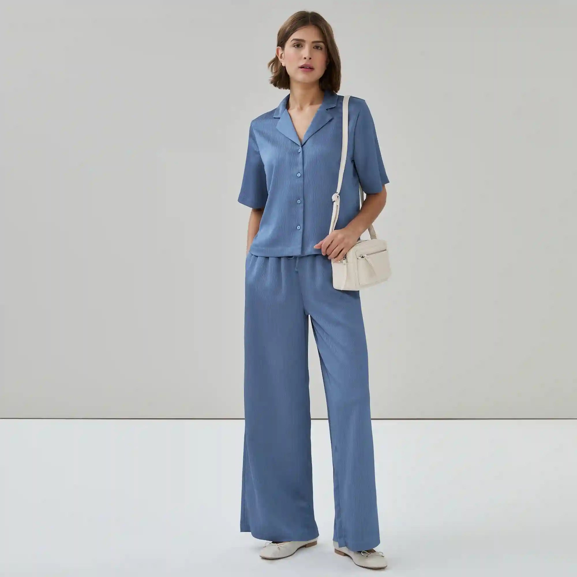Plisse Satin Camp Shirt