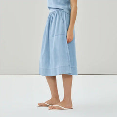 Chambray Light Wash Midi Skirt