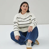 Women+ Striped Funnel Neck Sweater