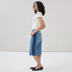 Denim Two Tone Midi Skirt