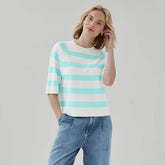 Striped Puff Sleeve Raglan Sweater
