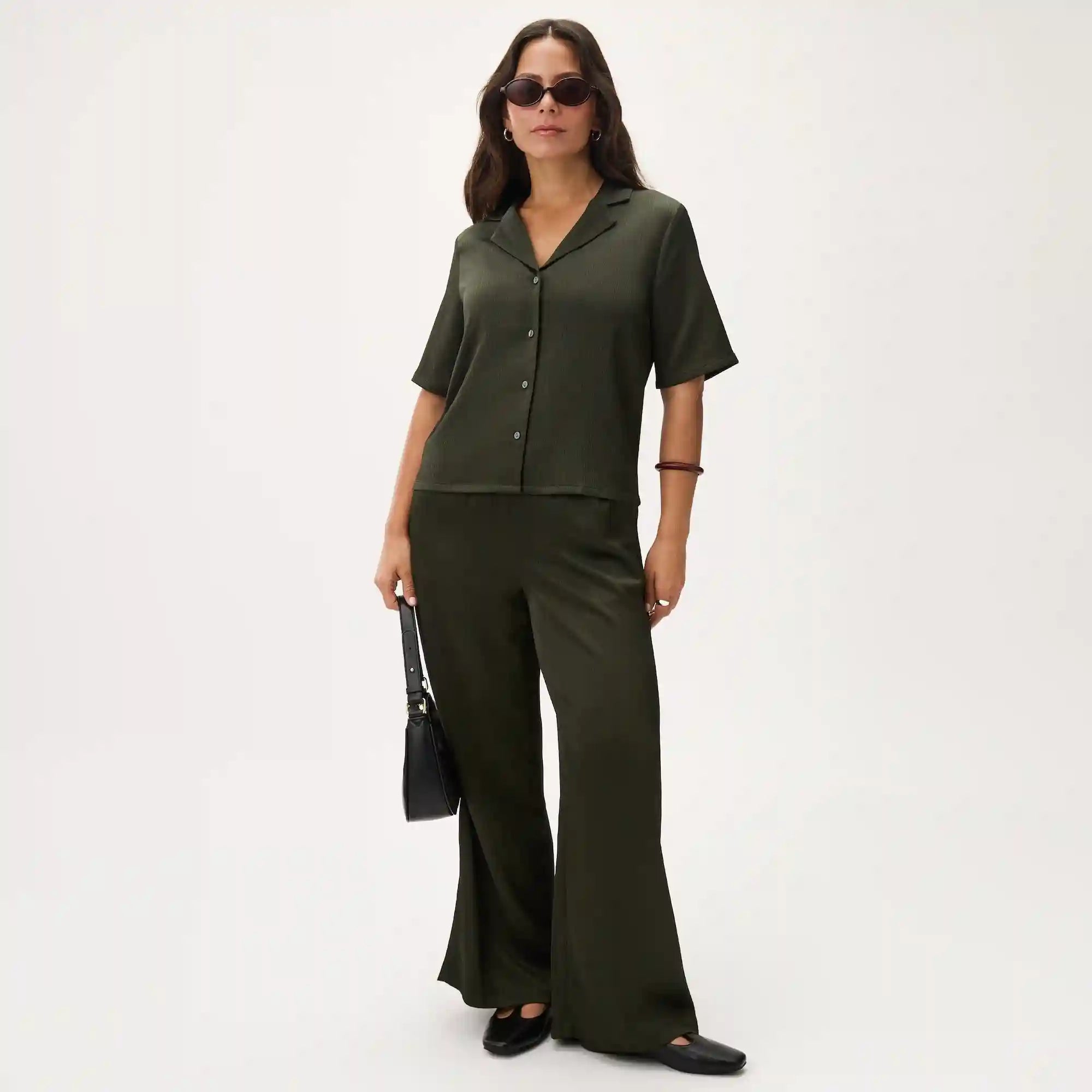 Plisse Satin Camp Shirt
