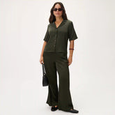 Plisse Satin Camp Shirt