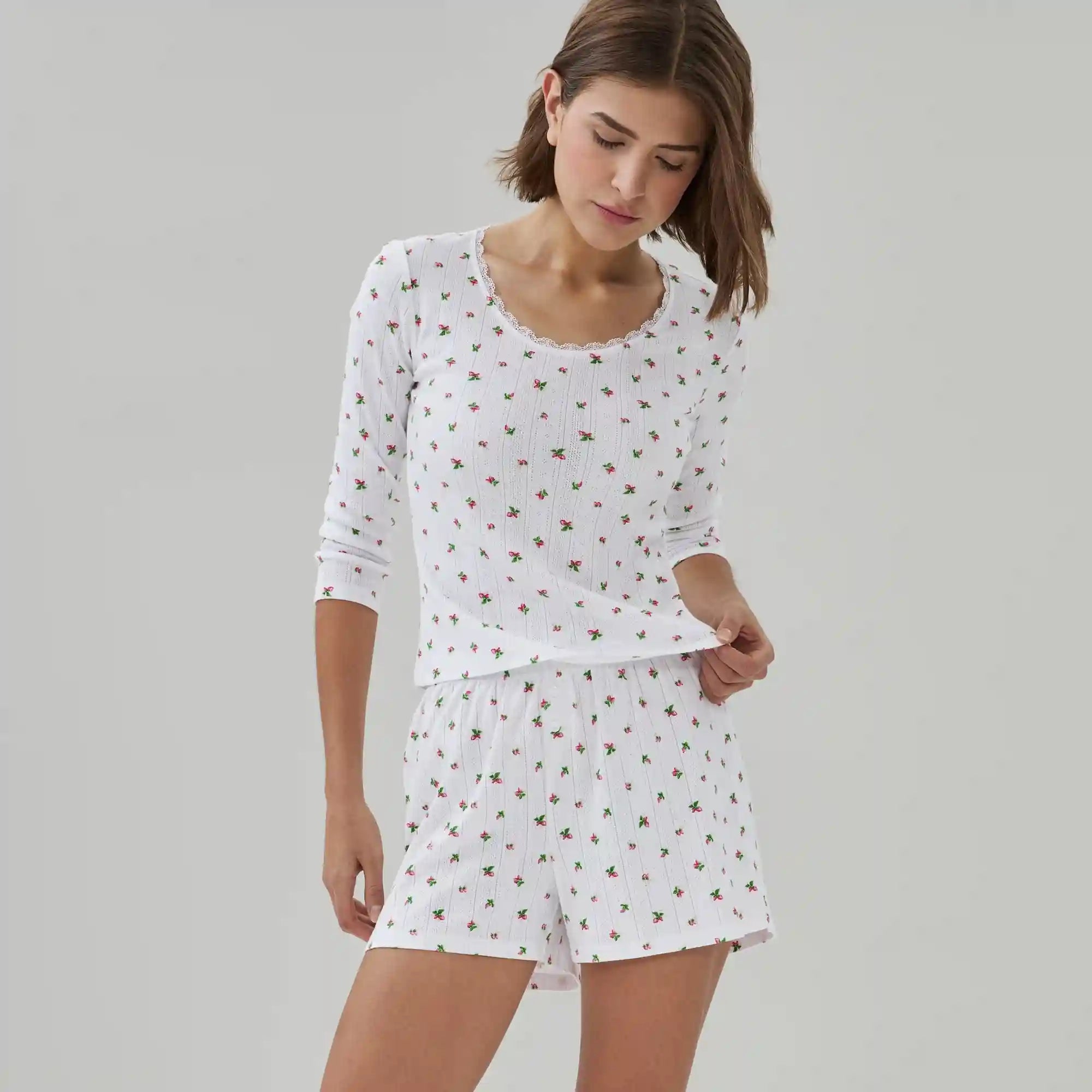 Pointelle Printed Sleep Top