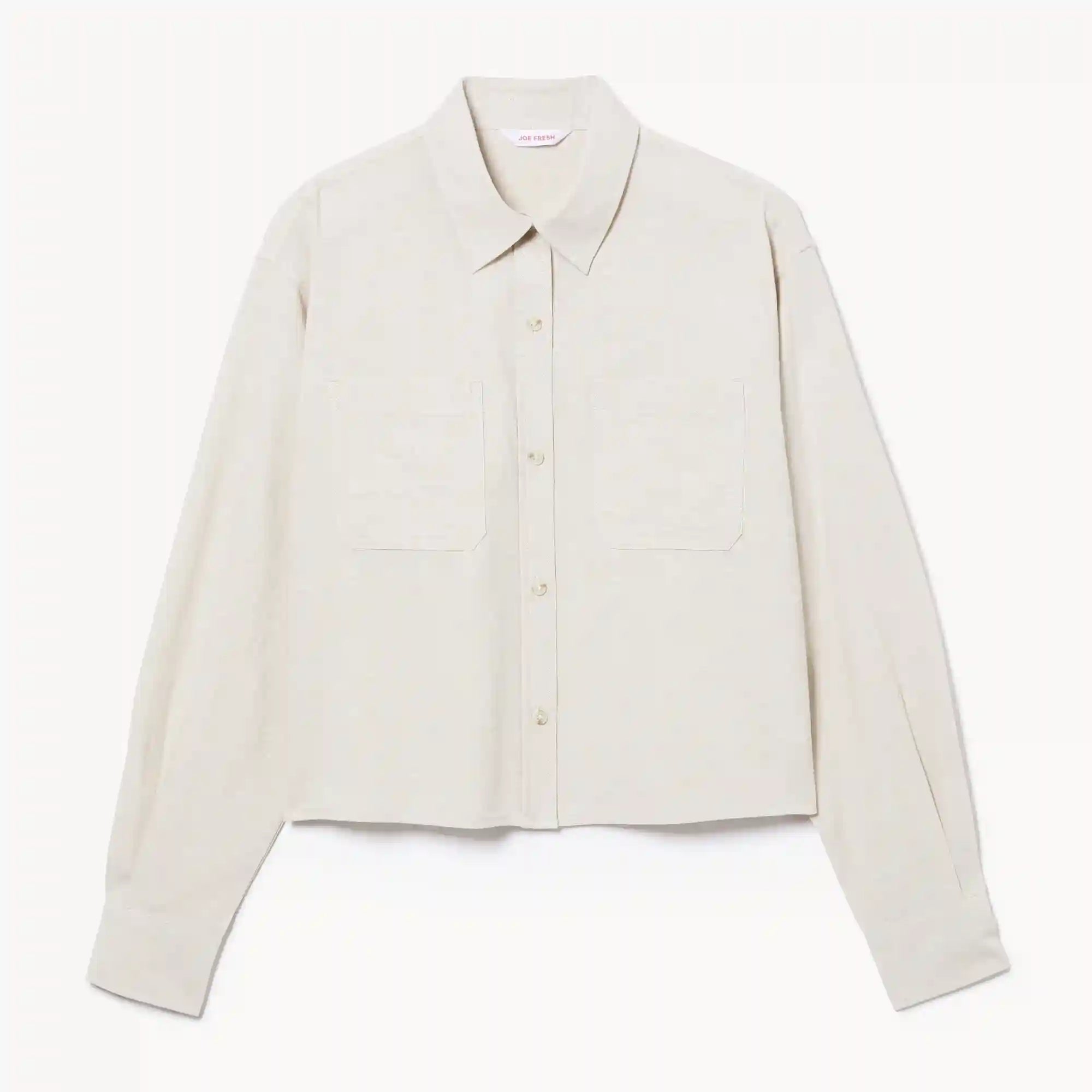 Linen Cotton Cropped Long Sleeve Shirt