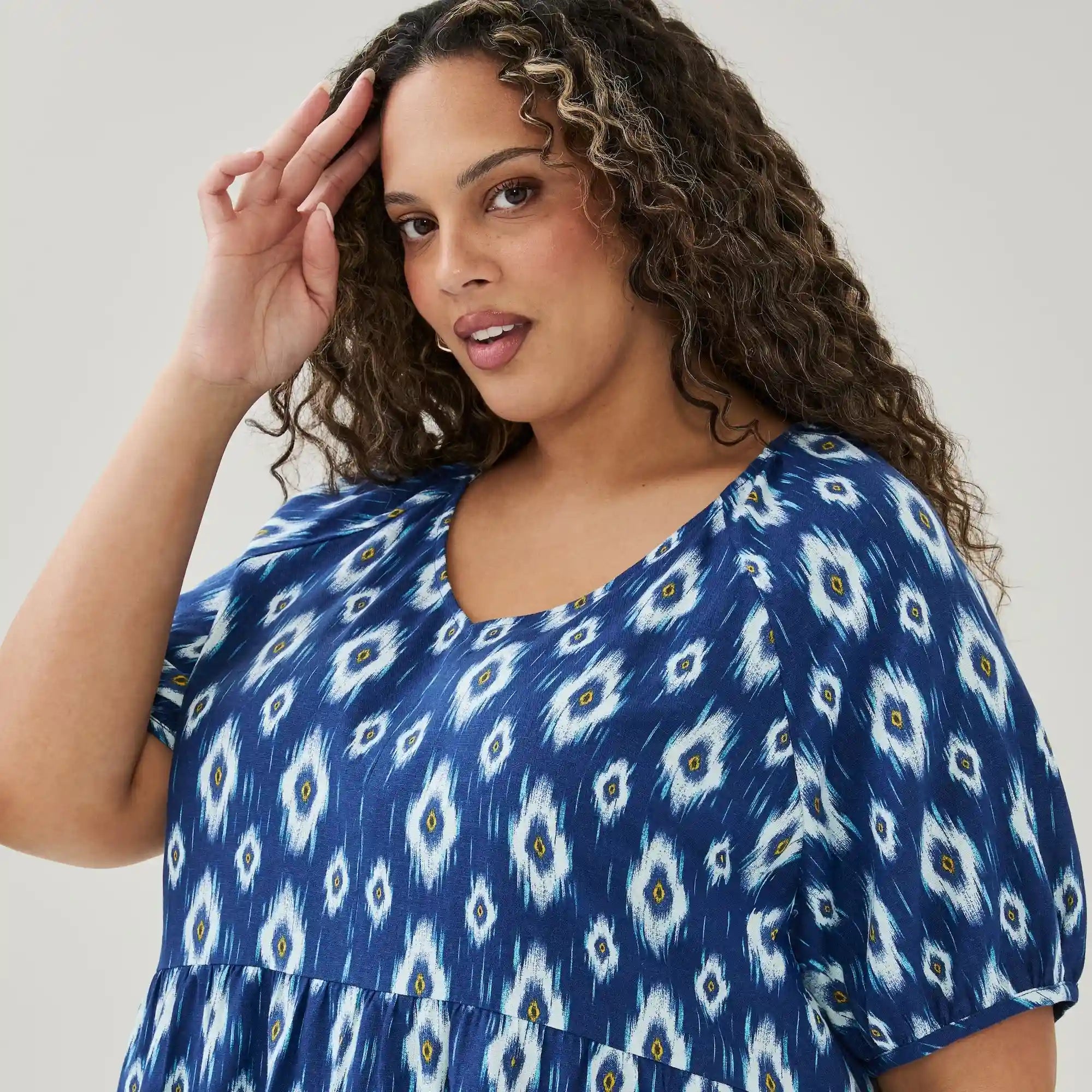 Women+ Linen Blend Puff Sleeve Dress