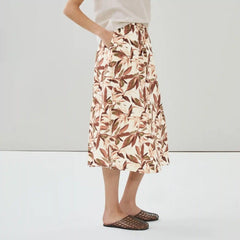 Linen Blend Printed Midi Skirt