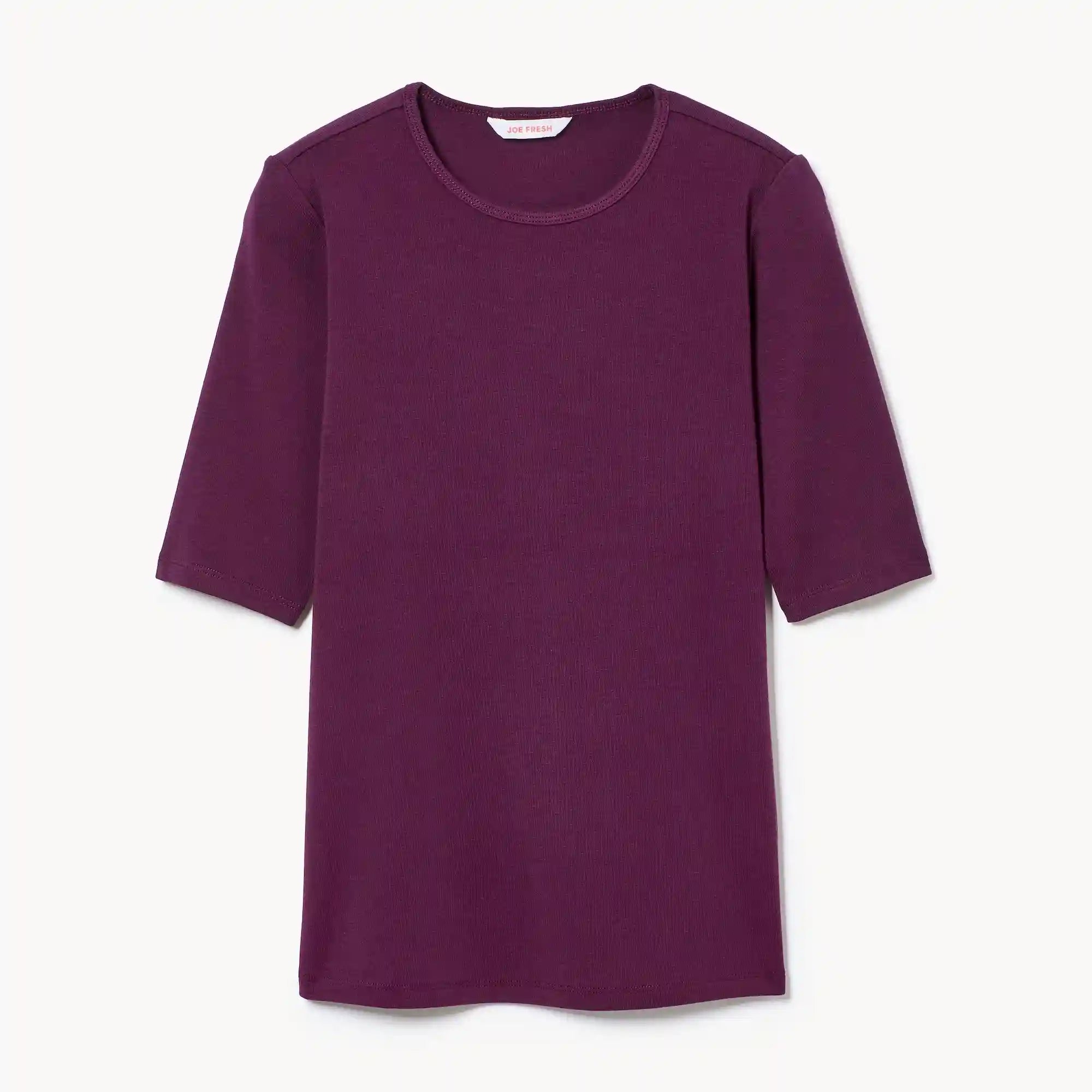 Ribbed Quarter Sleeve T-Shirt