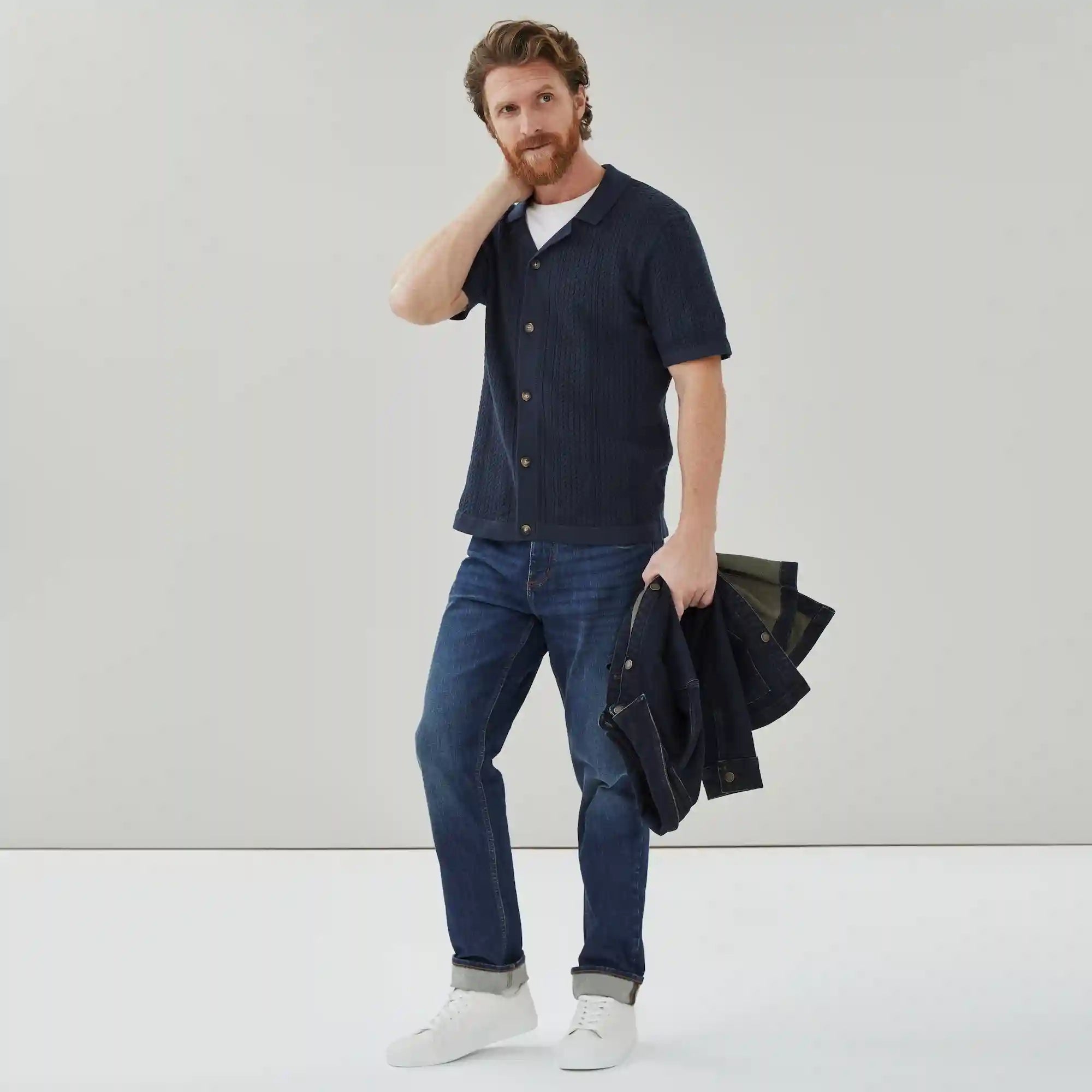 Men's Striped Button-Up Polo Sweater
