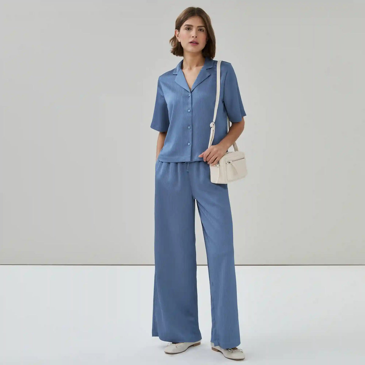 Plisse Satin Camp Shirt