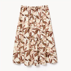 Linen Blend Printed Midi Skirt