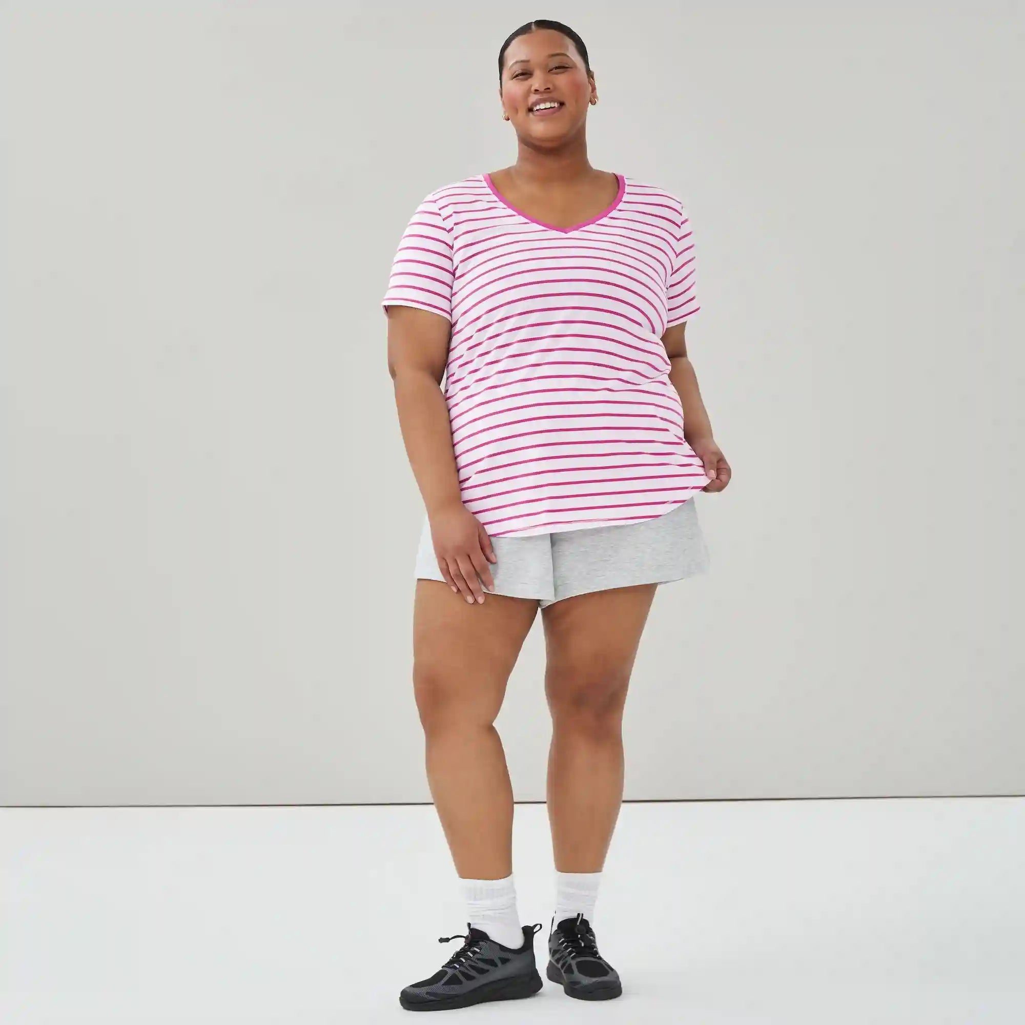 Women+ Active Striped V-Neck T-Shirt