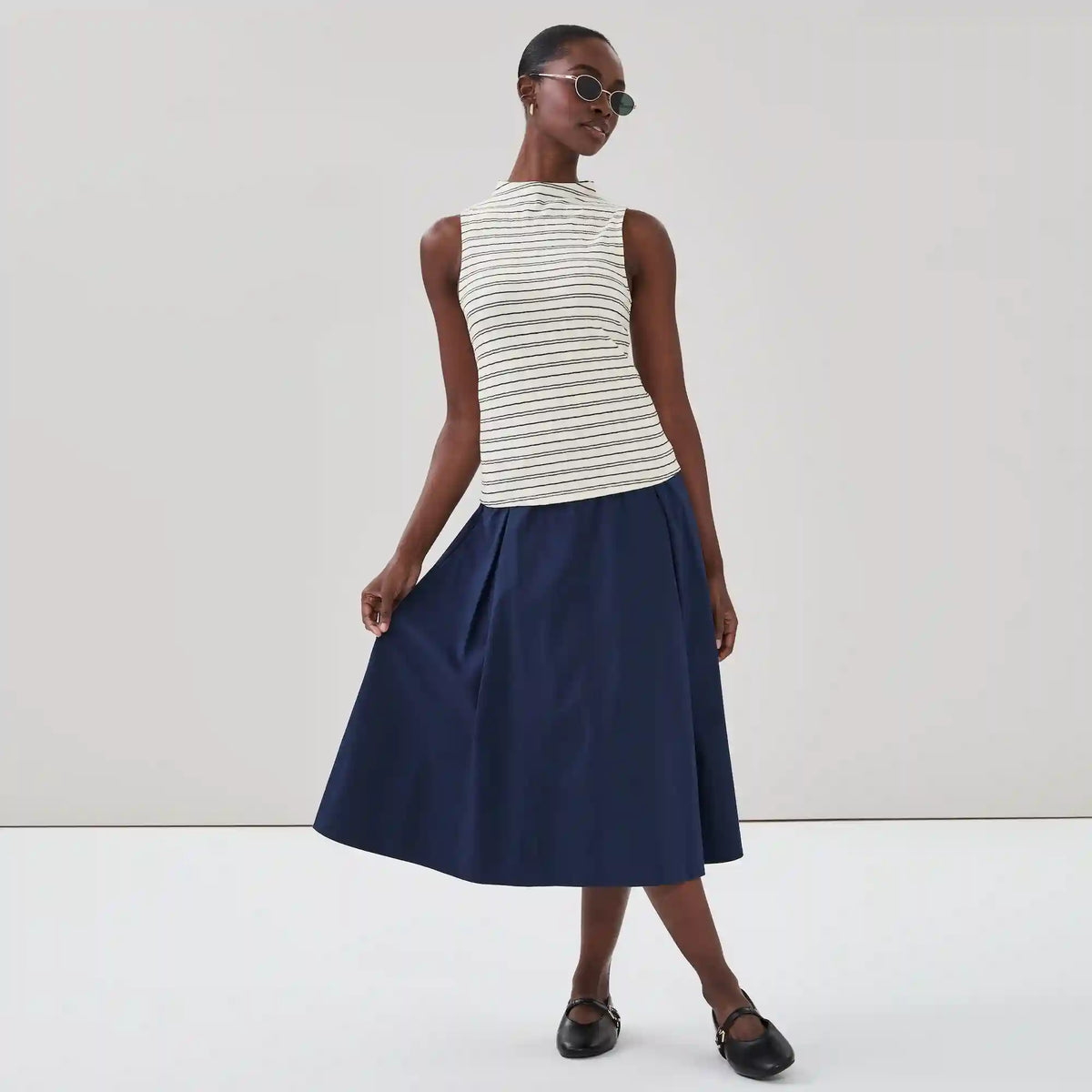 Funnel Neck Striped Top