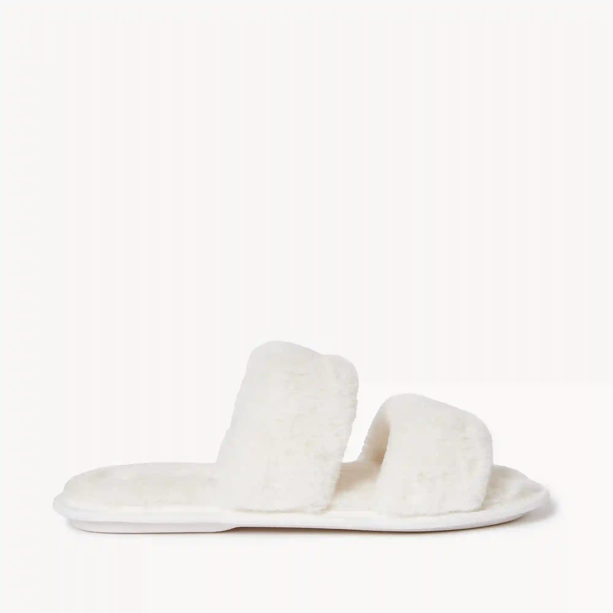 Faux Fur Double Strap Slippers
