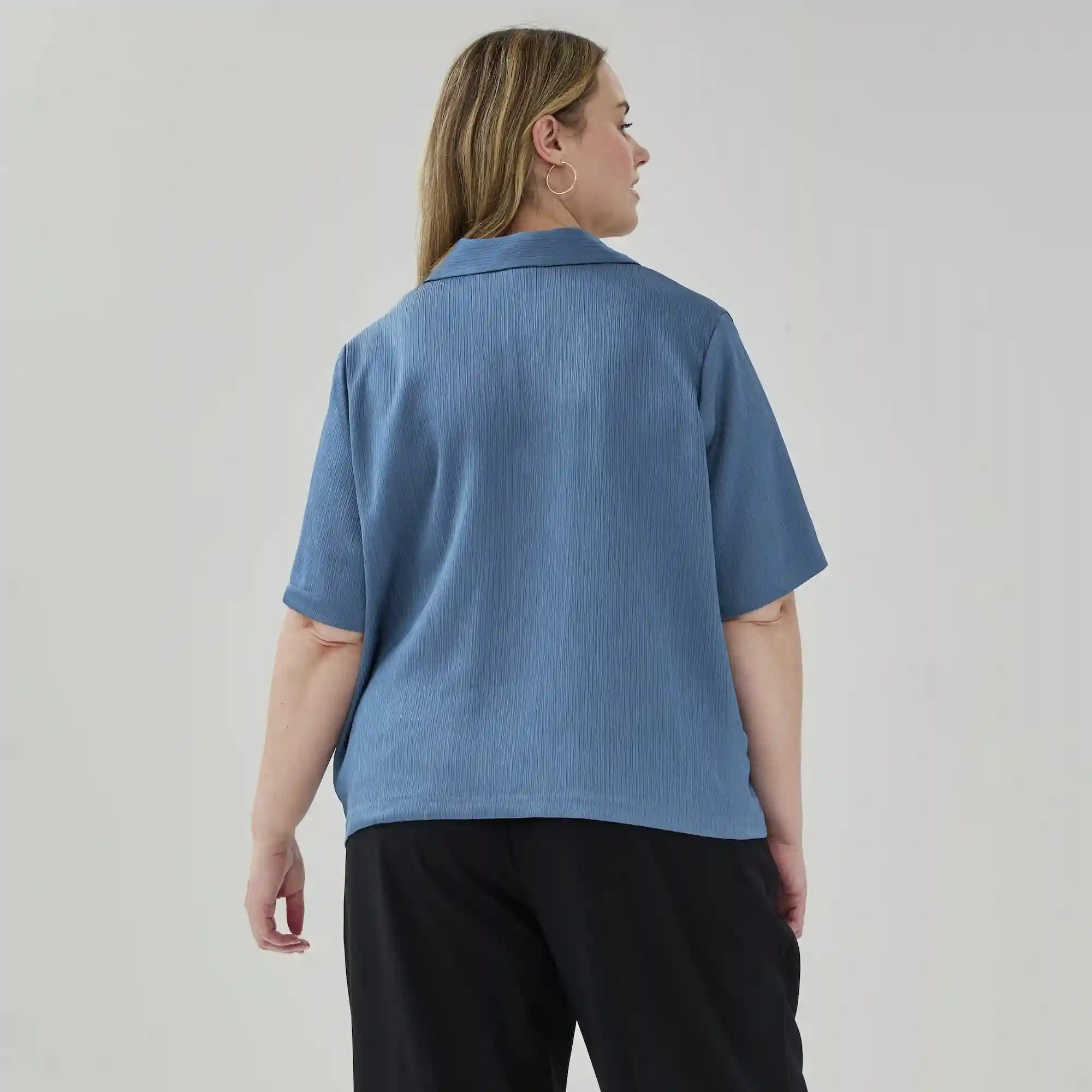 Women+ Plisse Satin Camp Shirt