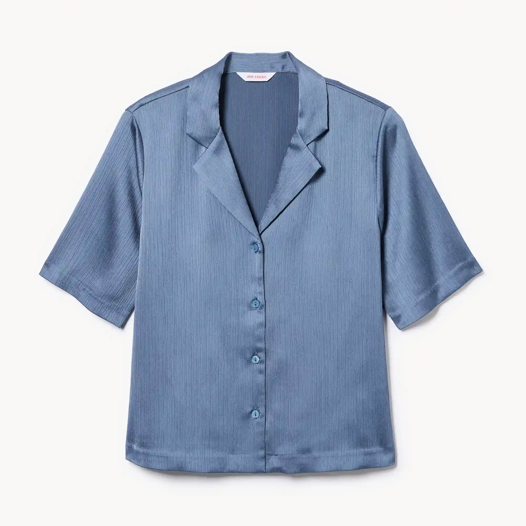 Plisse Satin Camp Shirt