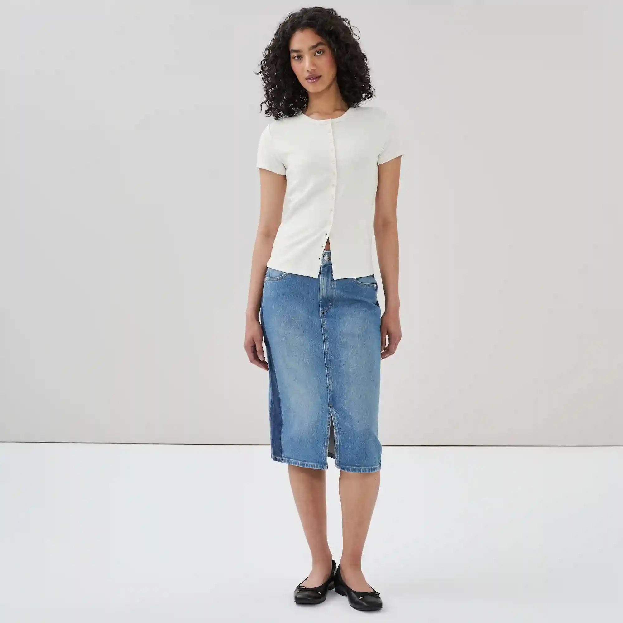 Denim Two Tone Midi Skirt