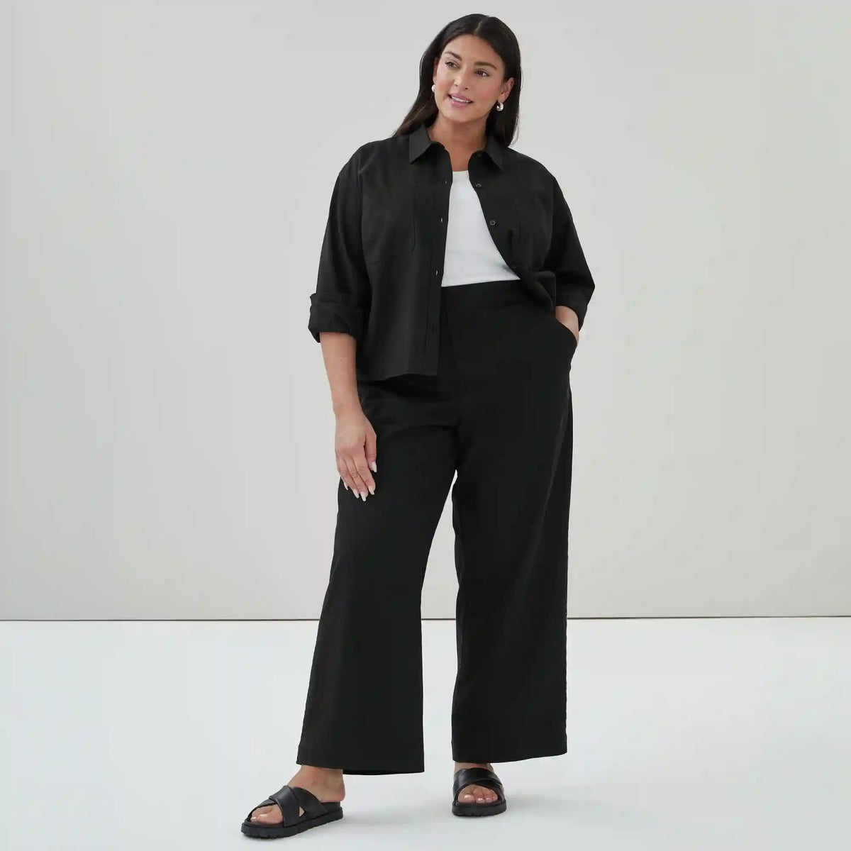 Women+ Linen Cotton Cropped Long Sleeve Shirt