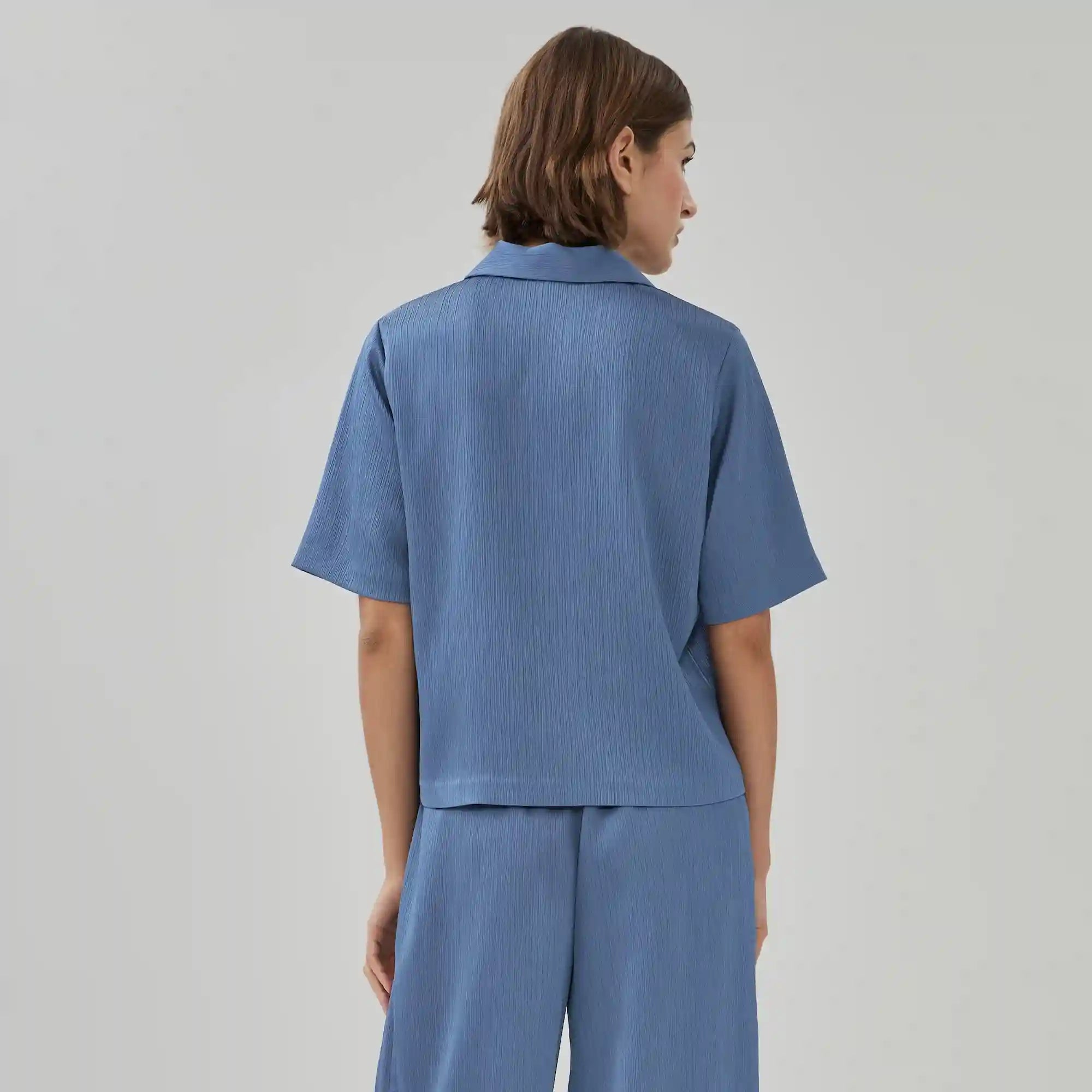 Plisse Satin Camp Shirt