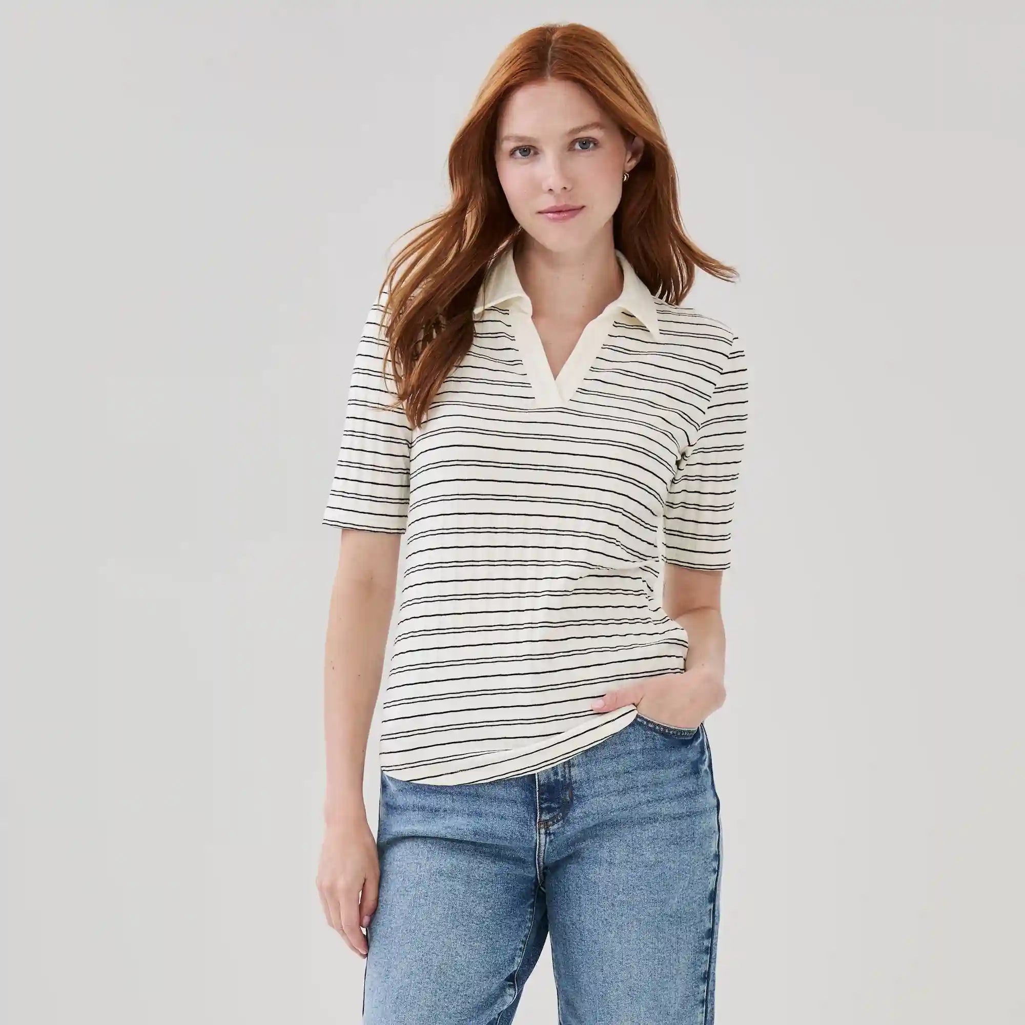Ribbed Striped Polo