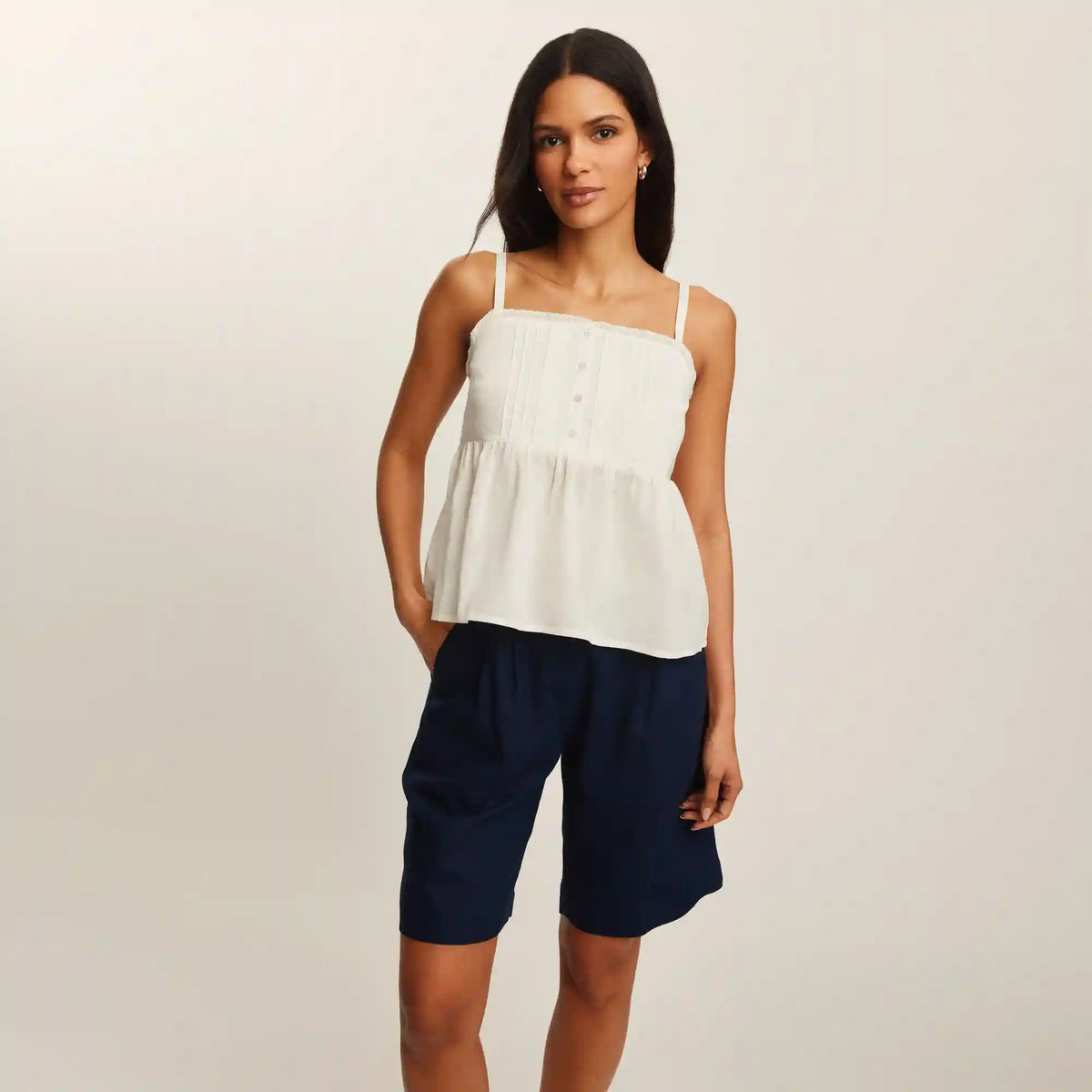 Pintuck Lace Peplum Top