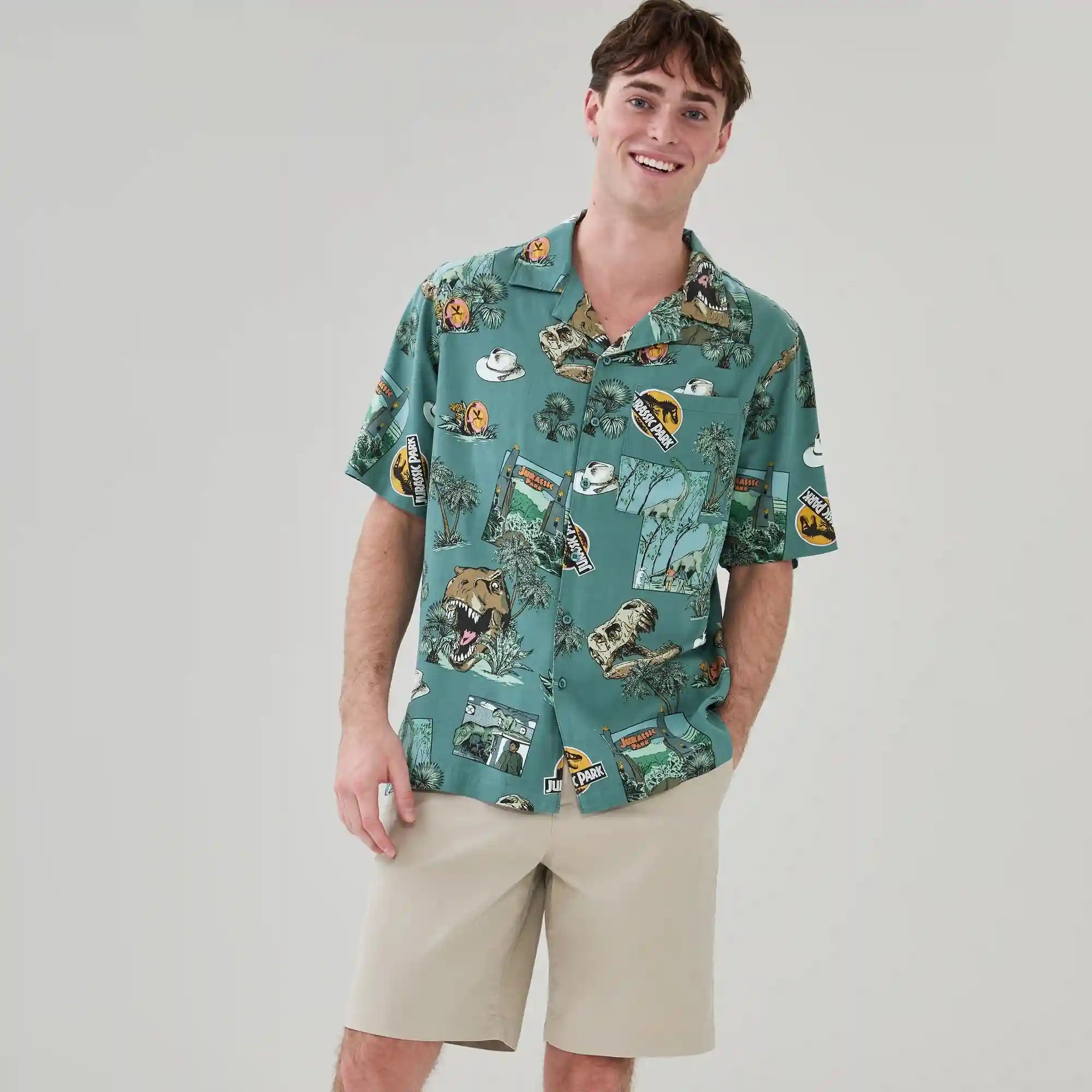 Men's Jurassic Park Gauze Button-Up Shirt