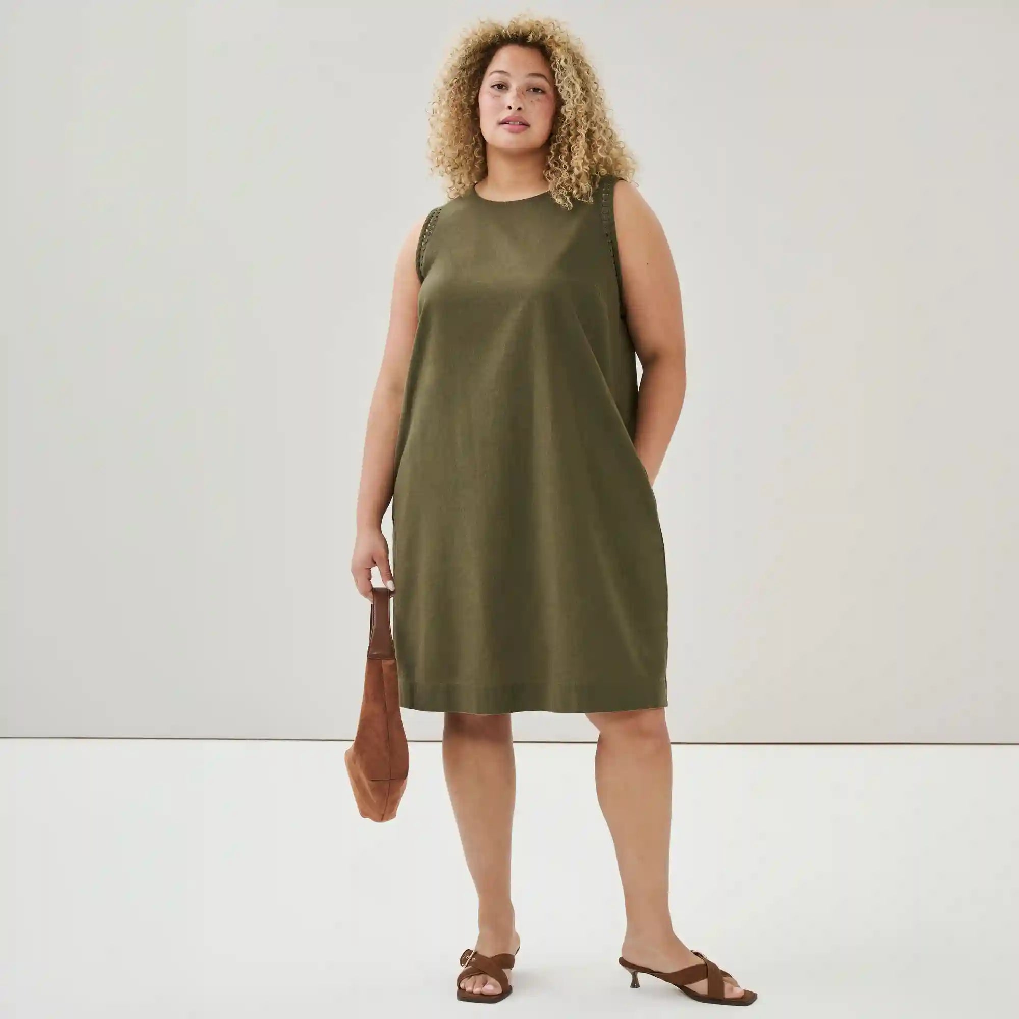 Women+ Linen Cotton Midi Shift Dress