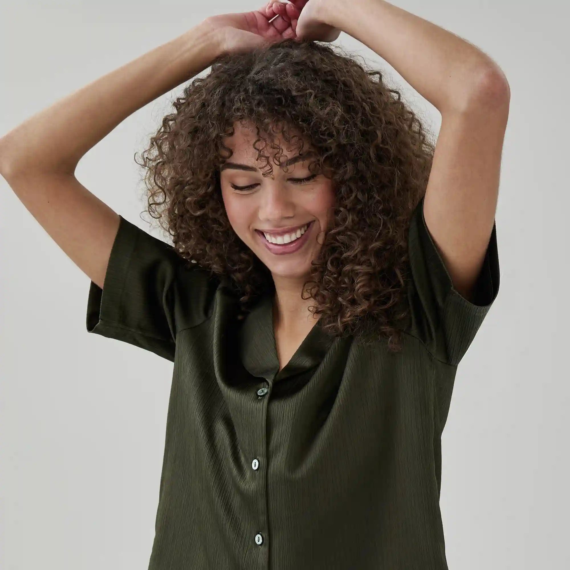 Plisse Satin Camp Shirt