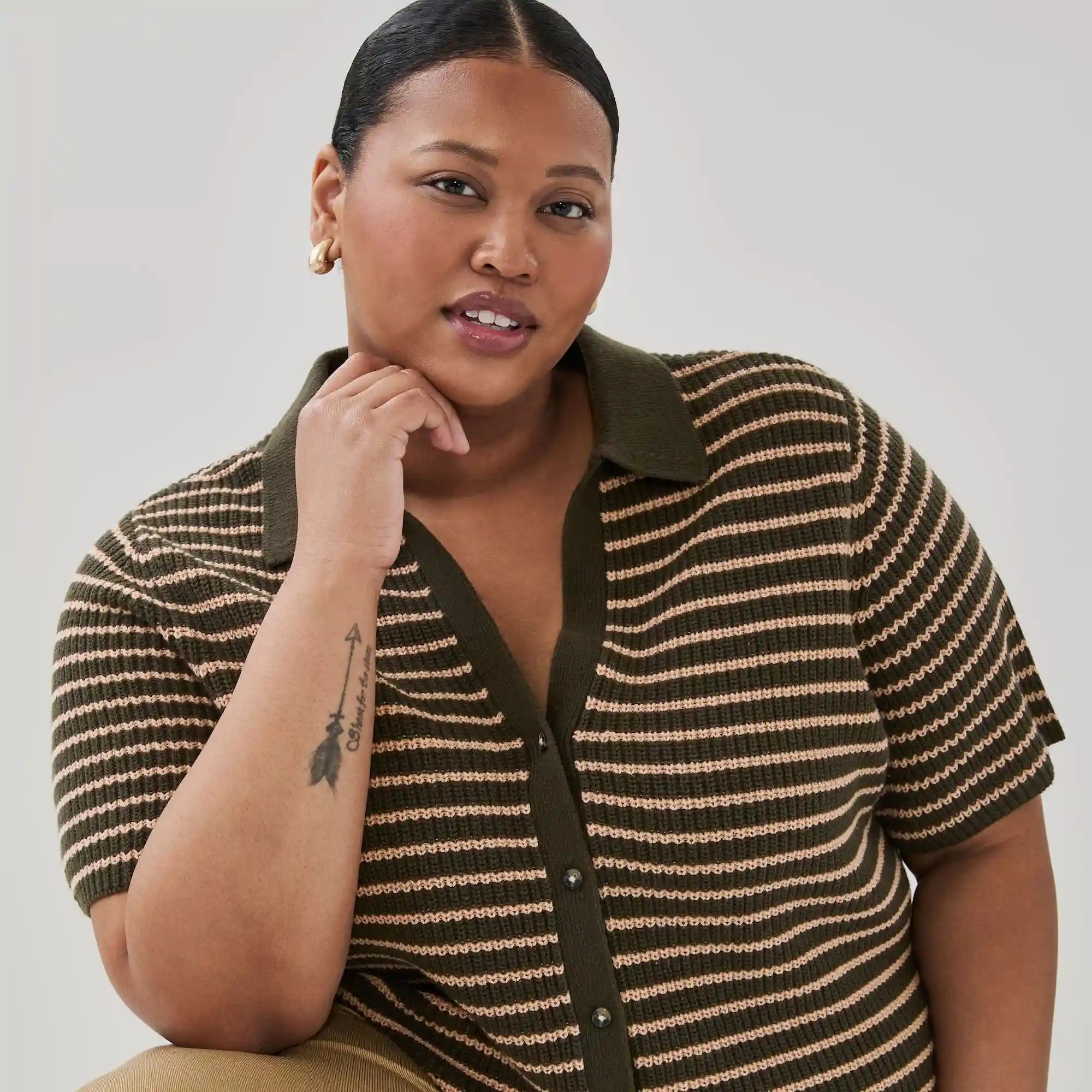 Women+ Striped Polo Cardigan