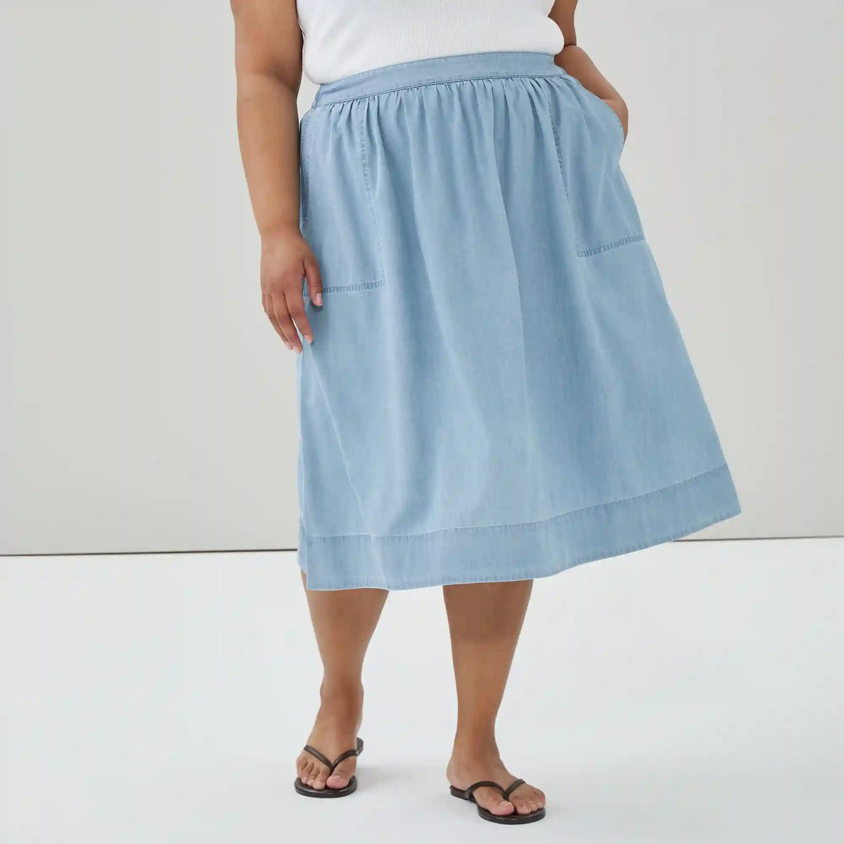 Women+ Chambray Light Wash Midi Skirt