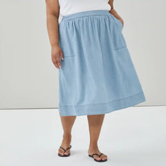 Women+ Chambray Light Wash Midi Skirt